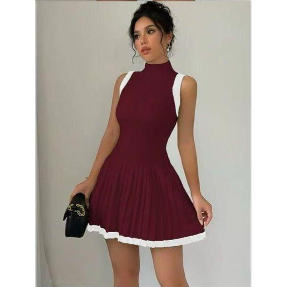 Sleeveless Round Neck Pleated Sweater Dress