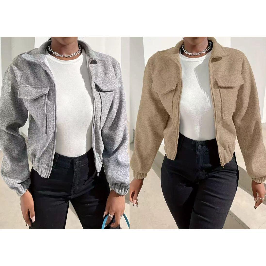 Zip up solid jacket casual long sleeve versatile outerwear