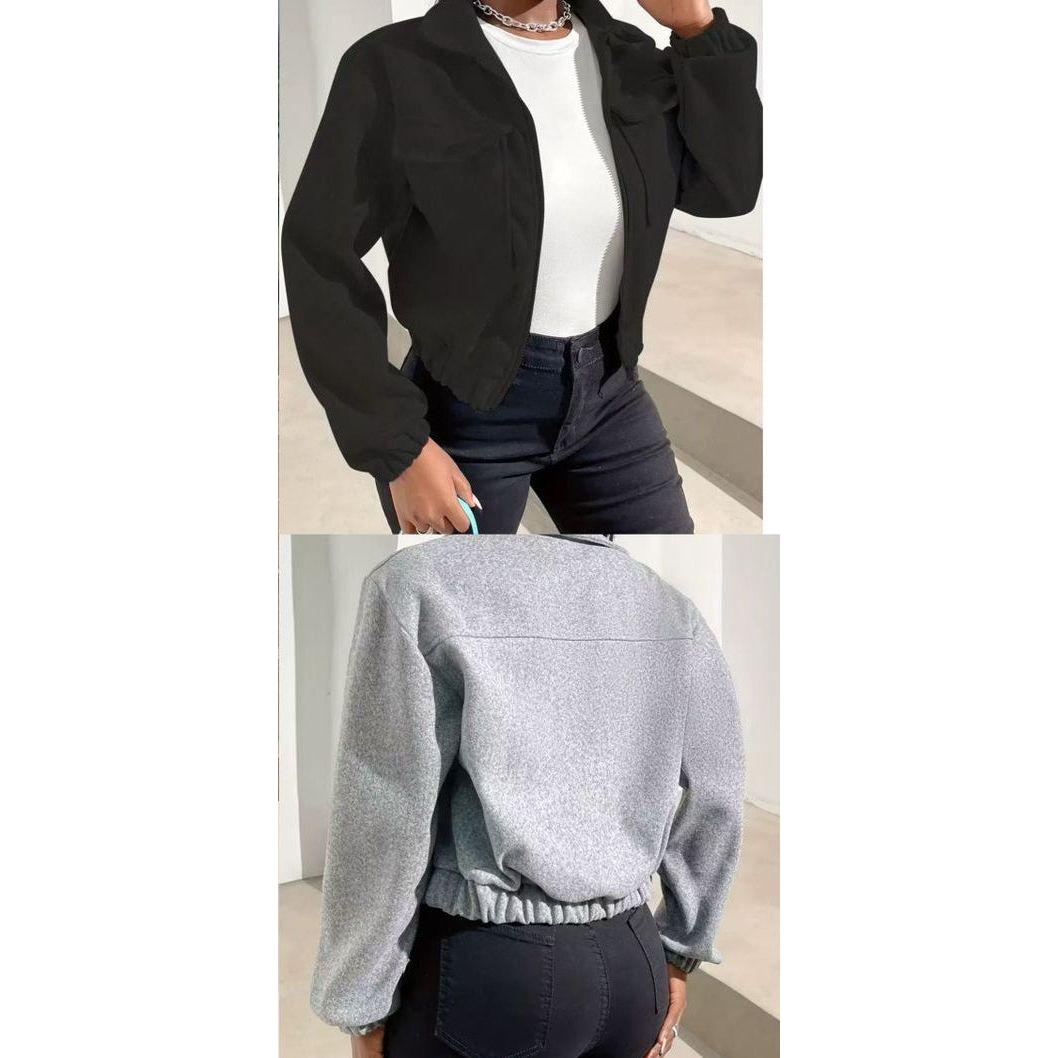 Zip up solid jacket casual long sleeve versatile outerwear
