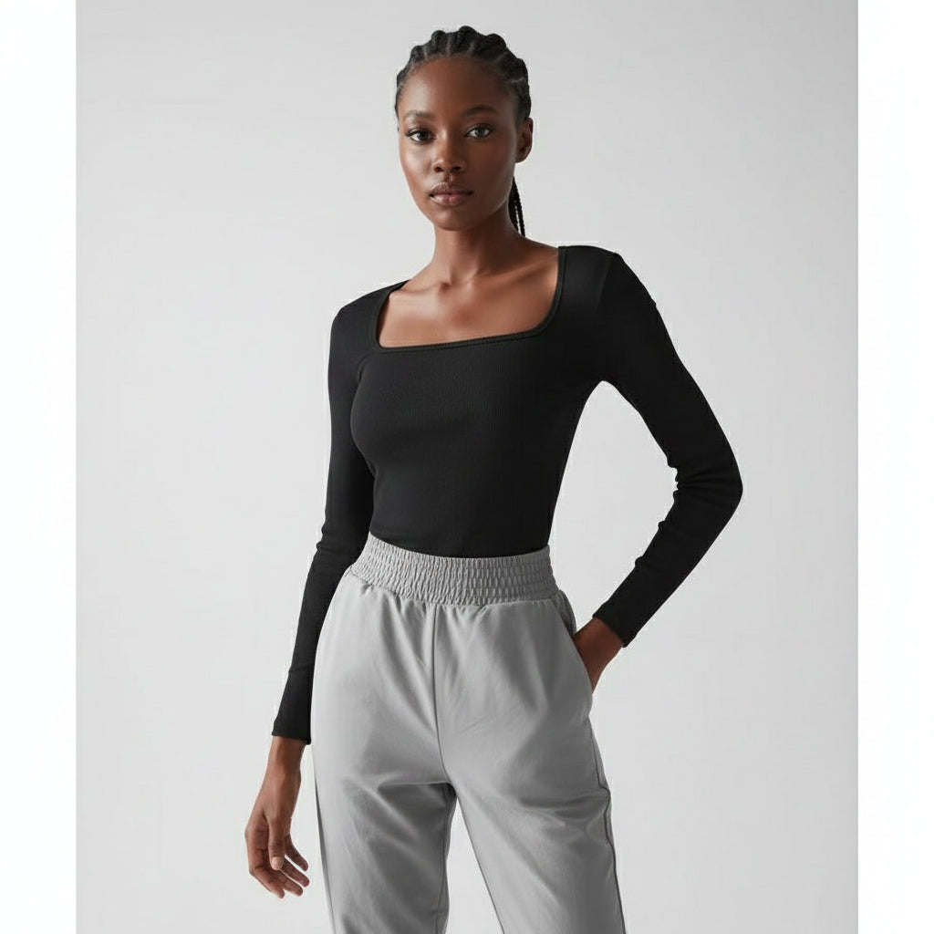 Knitted Fitted Long Sleeve Crew Neck Regular T-Shirt