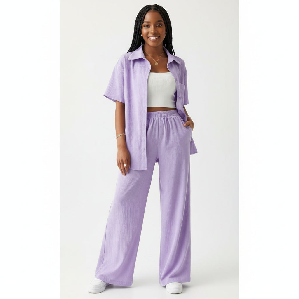Women's Irregular Top & Wide Pants Set.