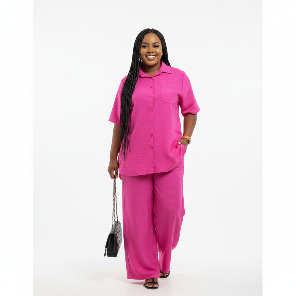 Women's Irregular Top & Wide Pants Set.