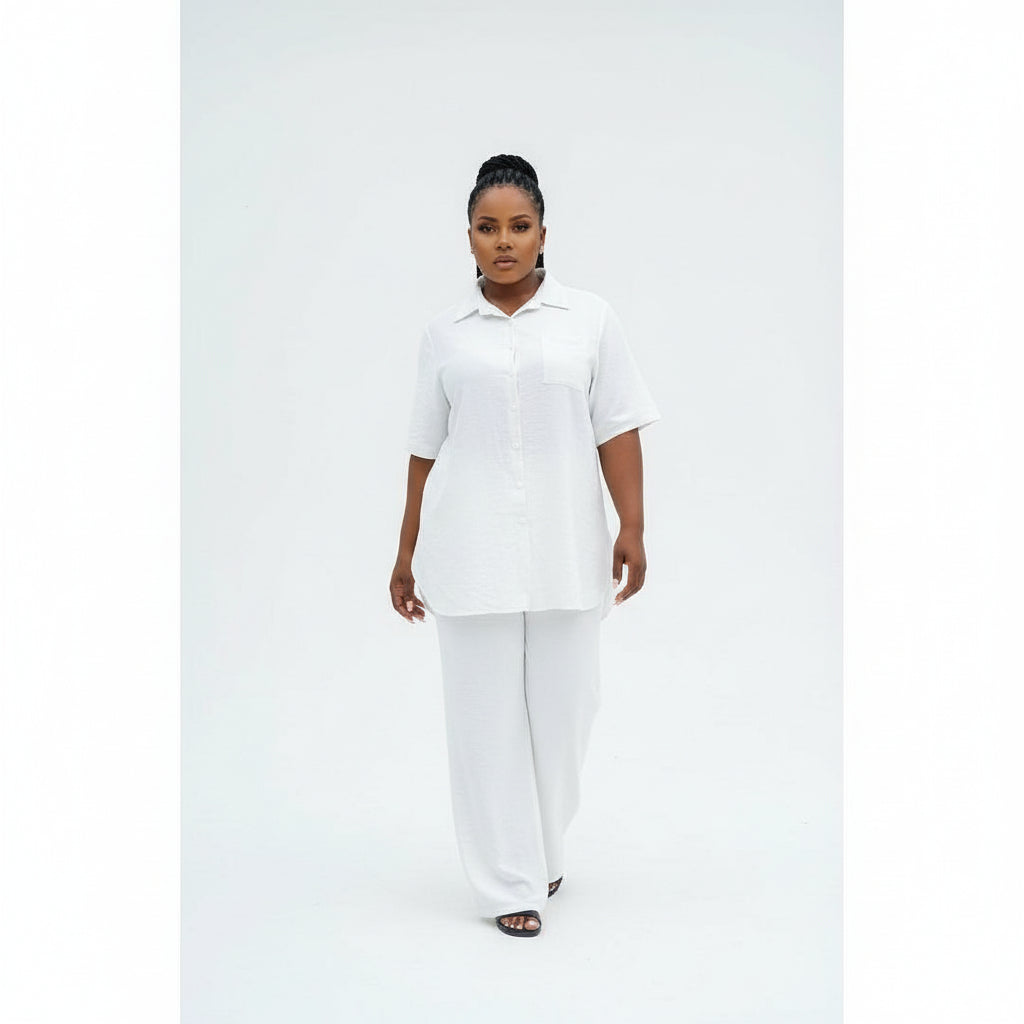 Women's Irregular Top & Wide Pants Set.