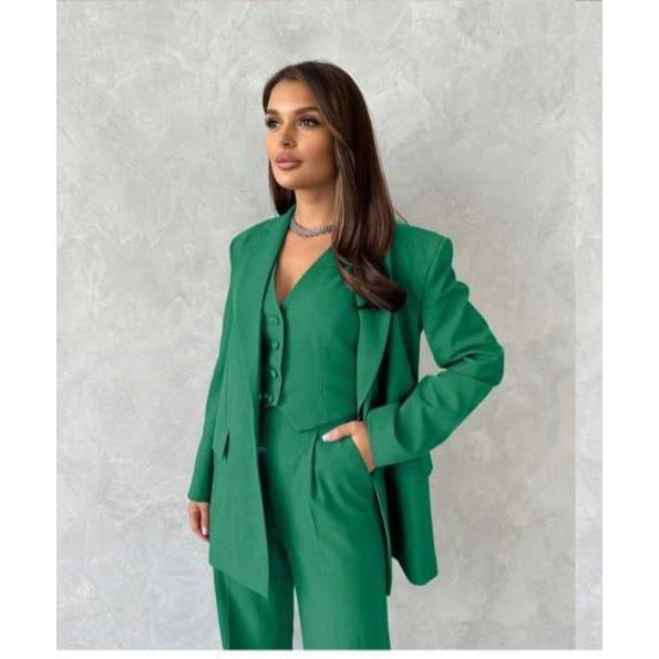 Solid Color Suit Buttoned Jacket, Vest And Pants Set