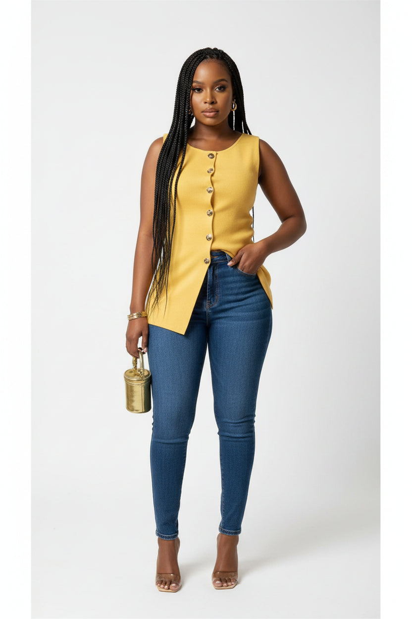 Sleeveless Cotton Front Button Casual Shirt Top