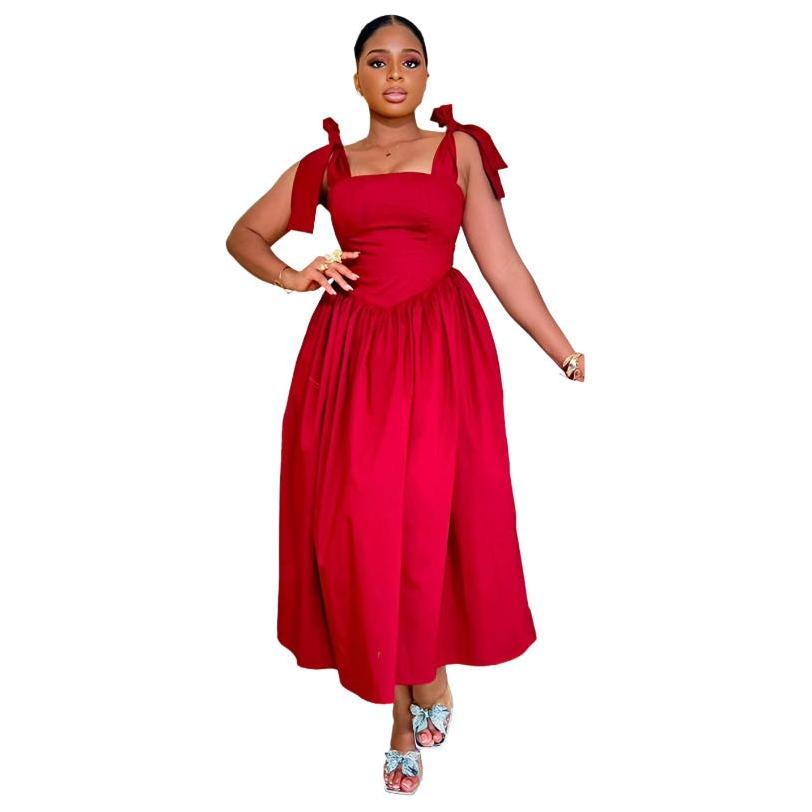 Thick Tie Shoulder Elegant Maxi Dress