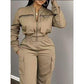 Front Zipper Long Sleeve Casual Jacket And Pants 2pcs Set