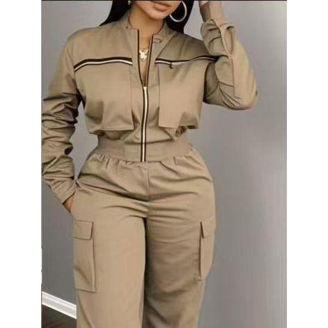 Front Zipper Long Sleeve Casual Jacket And Pants 2pcs Set