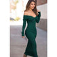 Off Shoulder Knitted Ribbed Stretch Midi Sweater Bodycon Pencil Dress