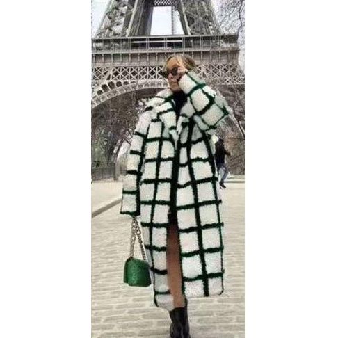 Plus Size Collar Plus Plaid Print Drop Shoulder Overcoat