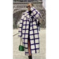 Plus Size Collar Plus Plaid Print Drop Shoulder Overcoat