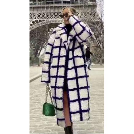 Plus Size Collar Plus Plaid Print Drop Shoulder Overcoat