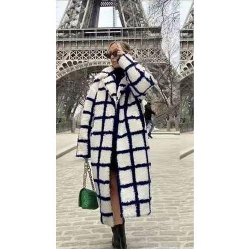 Plus Size Collar Plus Plaid Print Drop Shoulder Overcoat