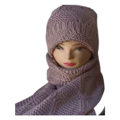 Knit Soft Heart Pattern Scarf & Hat Set