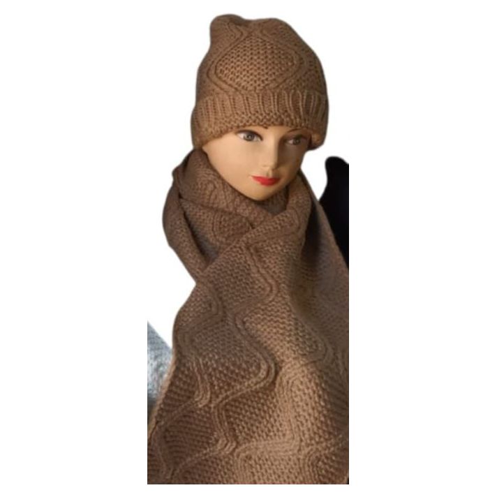 Knit Soft Heart Pattern Scarf & Hat Set