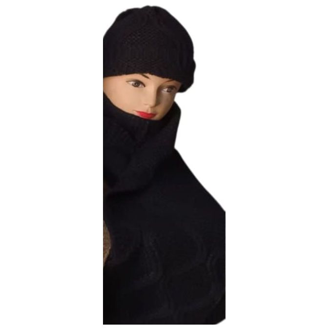 Knit Soft Heart Pattern Scarf & Hat Set