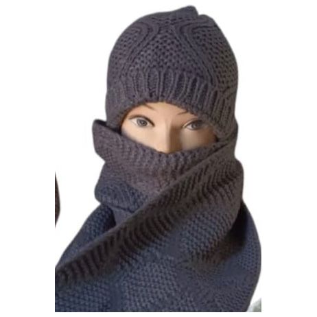 Knit Soft Heart Pattern Scarf & Hat Set