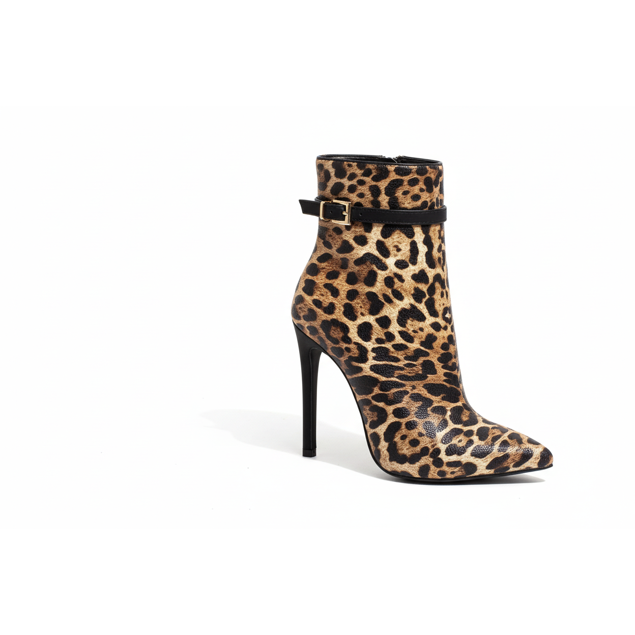 Leopard Round Toe Eyelet High Heel Stiletto Winter Ankle Bootie