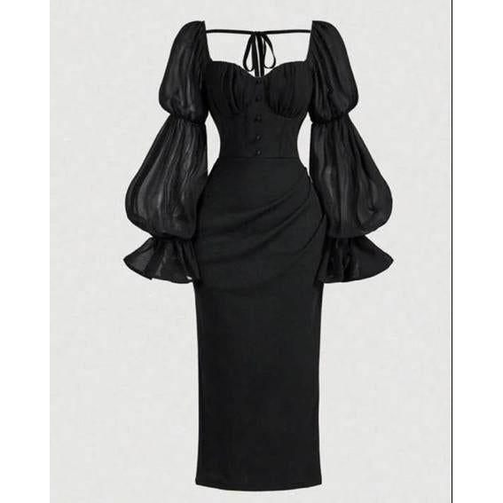 Vintage Romantic Women Ruched Long Dress