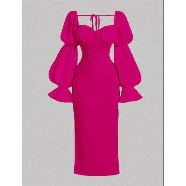 Vintage Romantic Women Ruched Long Dress