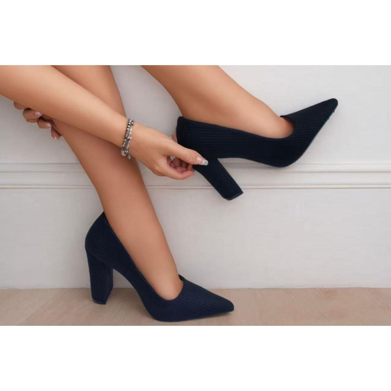 Women's High Chunky Block Closed Toe Heels
