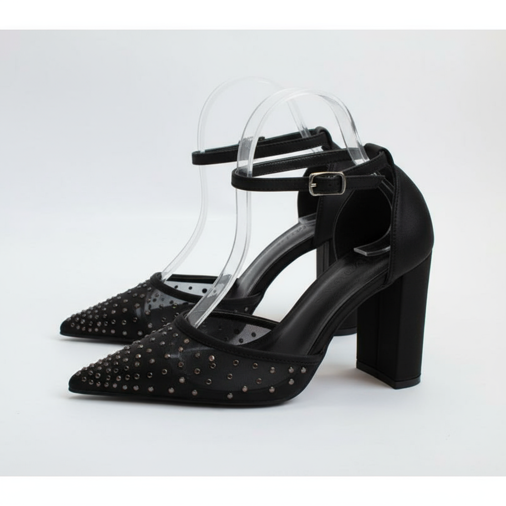 Pearls Decor High Chunky Block Closed Toe Heels