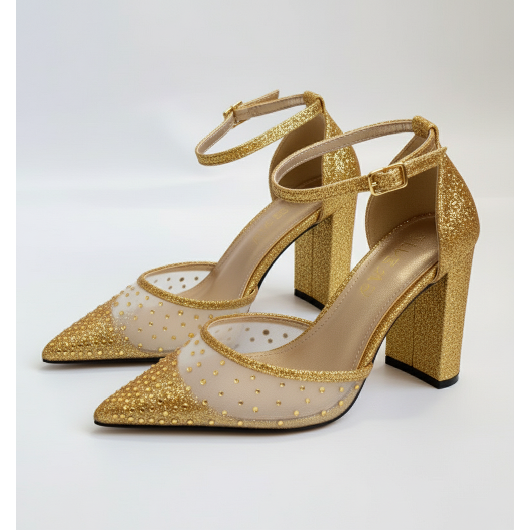 Pearls Decor High Chunky Block Closed Toe Heels