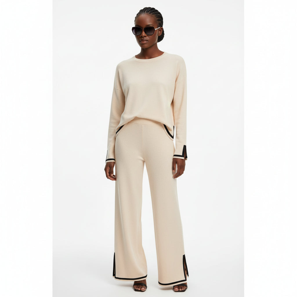 2 Piece Outfits Long Sleeve Knit Sweater Top Wide Leg Pants