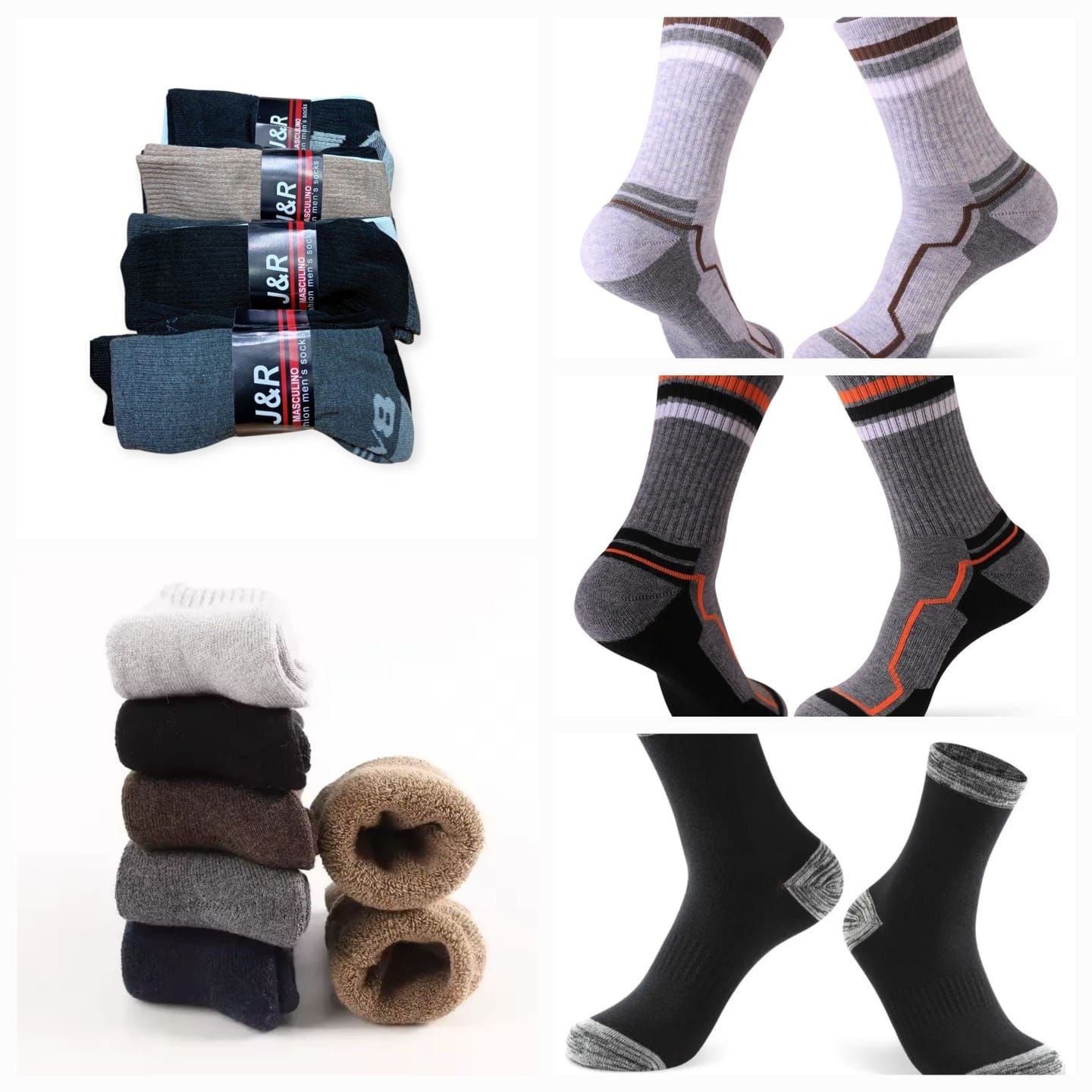3 Pairs Cotton Socks Thickened Mid-Calf Athletic Socks Winter Thermal