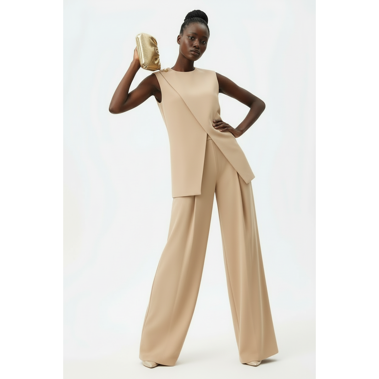 Two-piece Vest & Casual Wide Leg Pants for Office Lady Suit