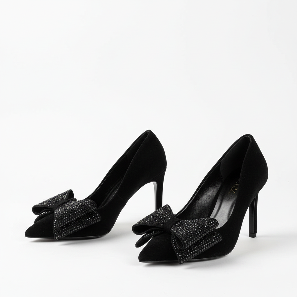 Rhinestone Bow Decor Pointed Toe Party Shoes.