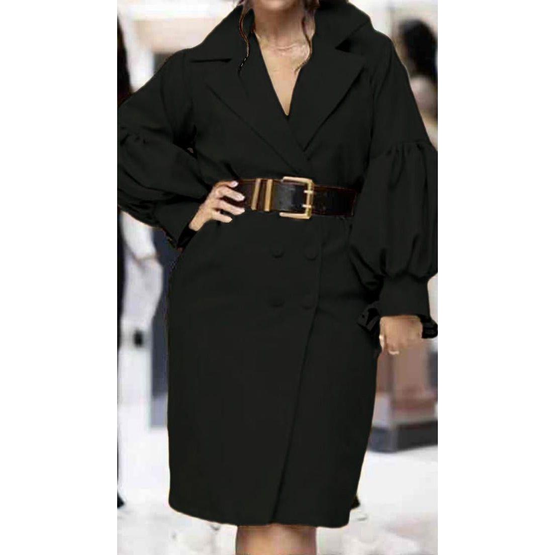 Buttoned Long Sleeves Loose Notched Collar Outerwear Coats