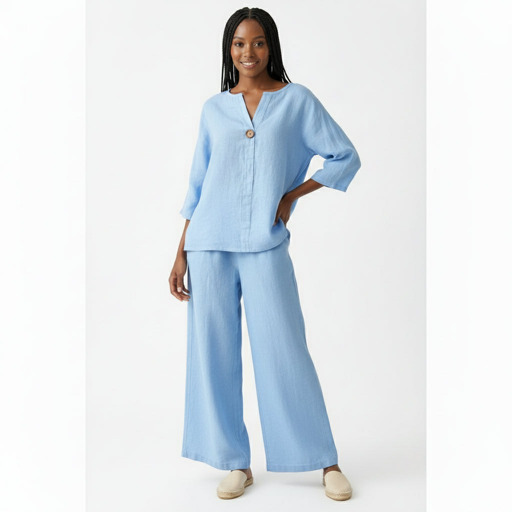 2 Piece Outfits Long Sleeve Shirt Top & Wide Leg Pants