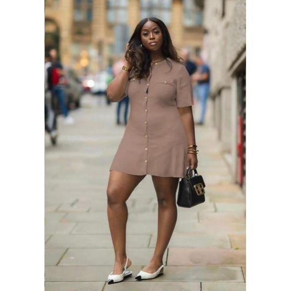 Short Sleeve Casual Button Front Mini Dress