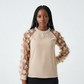 Round Neck Long Sleeve Floral Decor Blouse