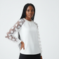 Round Neck Long Sleeve Floral Decor Blouse