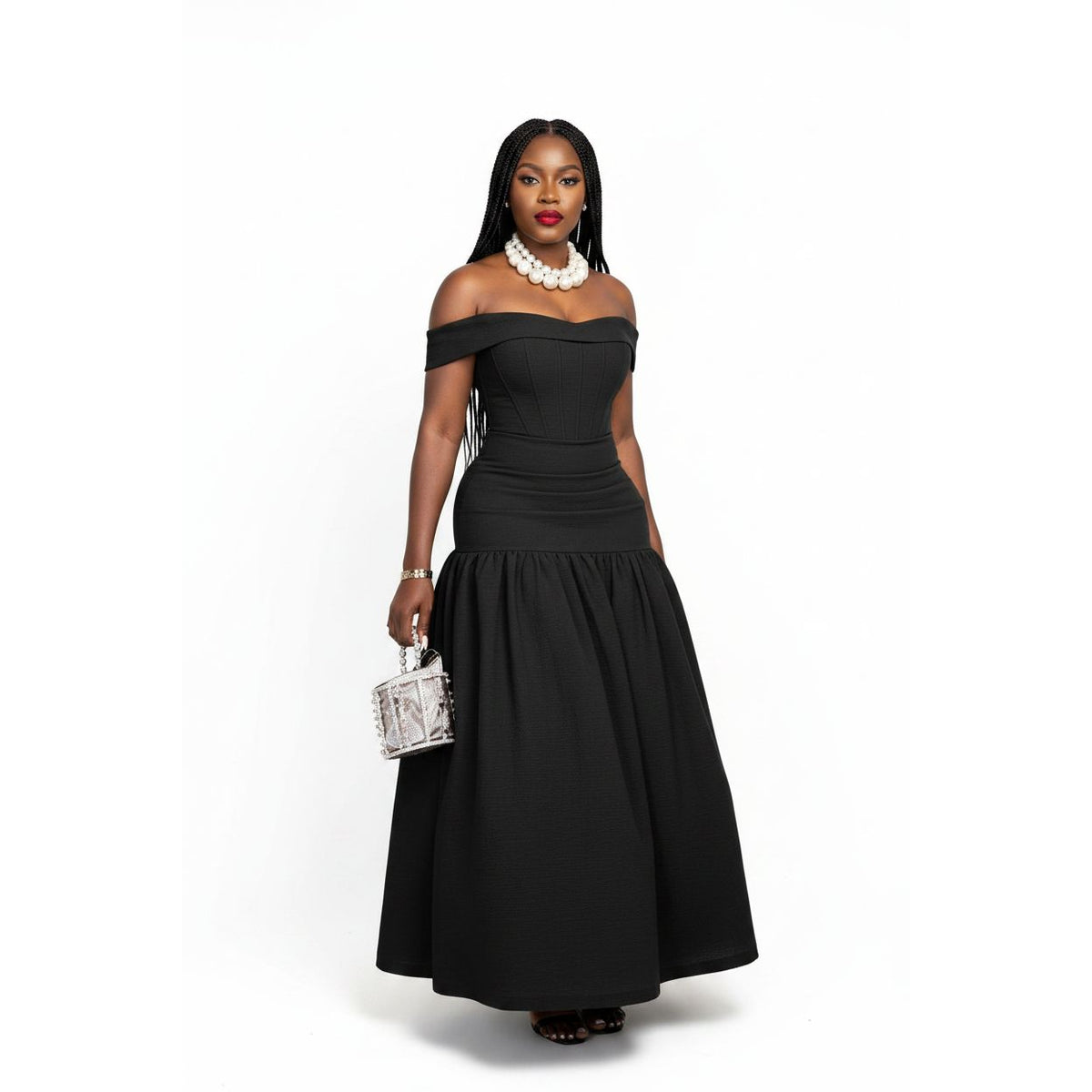 Off-Shoulder Sleeveless Corset Maxi Dress – Bold & Elegant