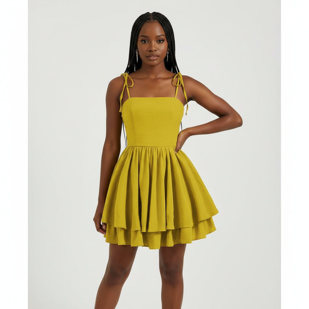 Date Night Bow Solid Ruched Bust Cami Sun Dress
