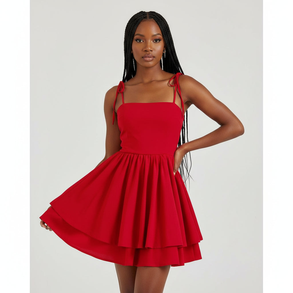 Date Night Bow Solid Ruched Bust Cami Sun Dress