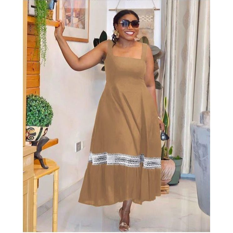 Plus Size Elegant Guipure Lace Panel Cami Dress