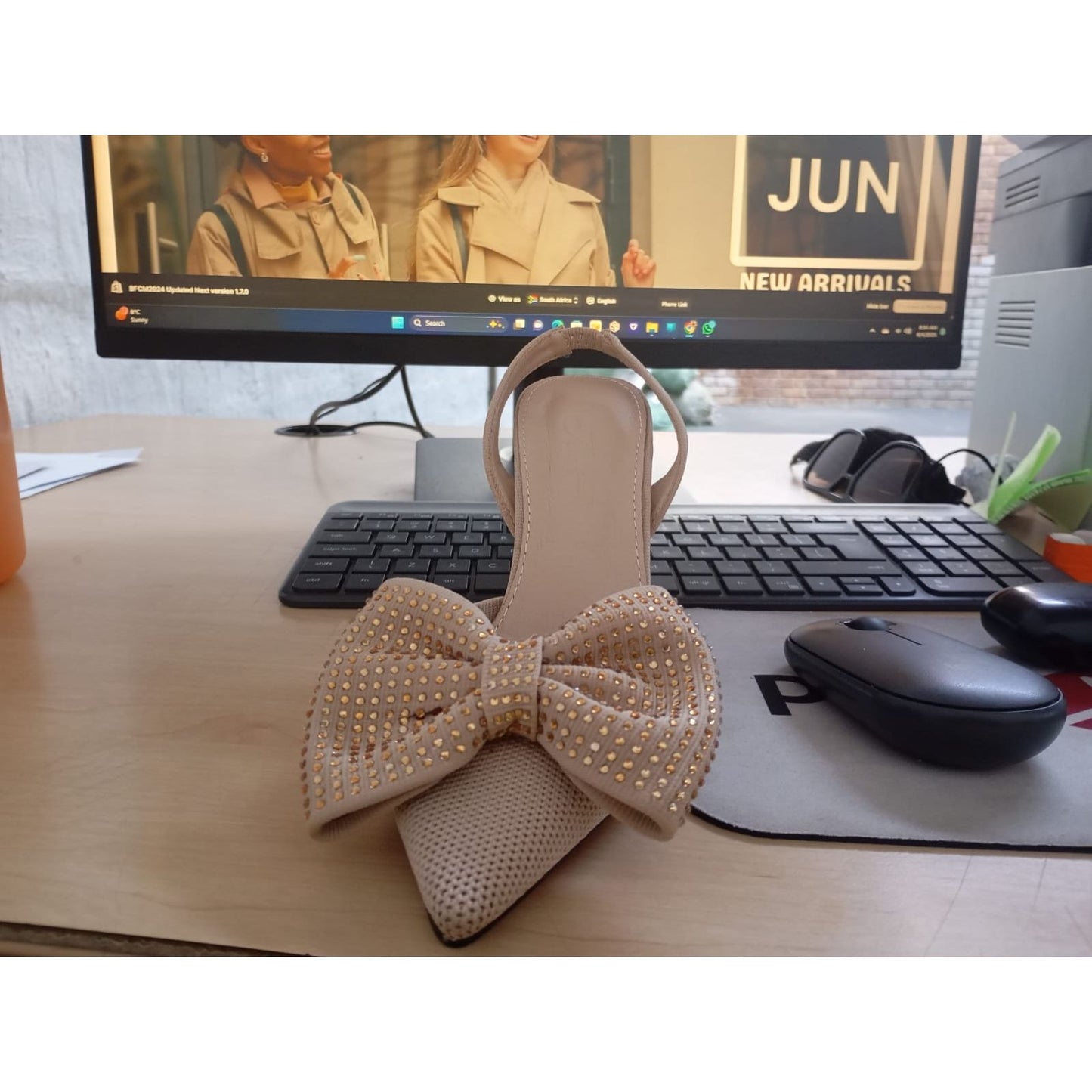 Rhinestone Bow Decor Slingback Court Heel