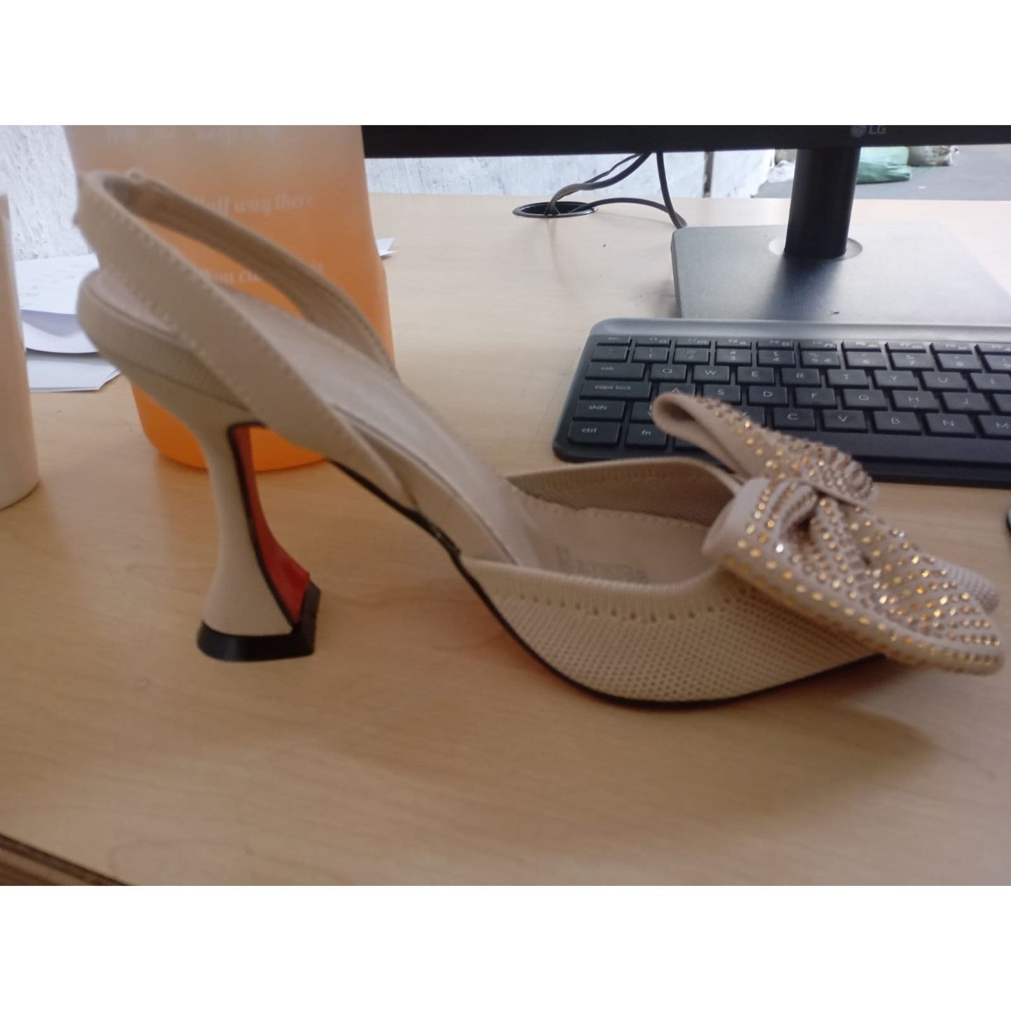 Rhinestone Bow Decor Slingback Court Heel