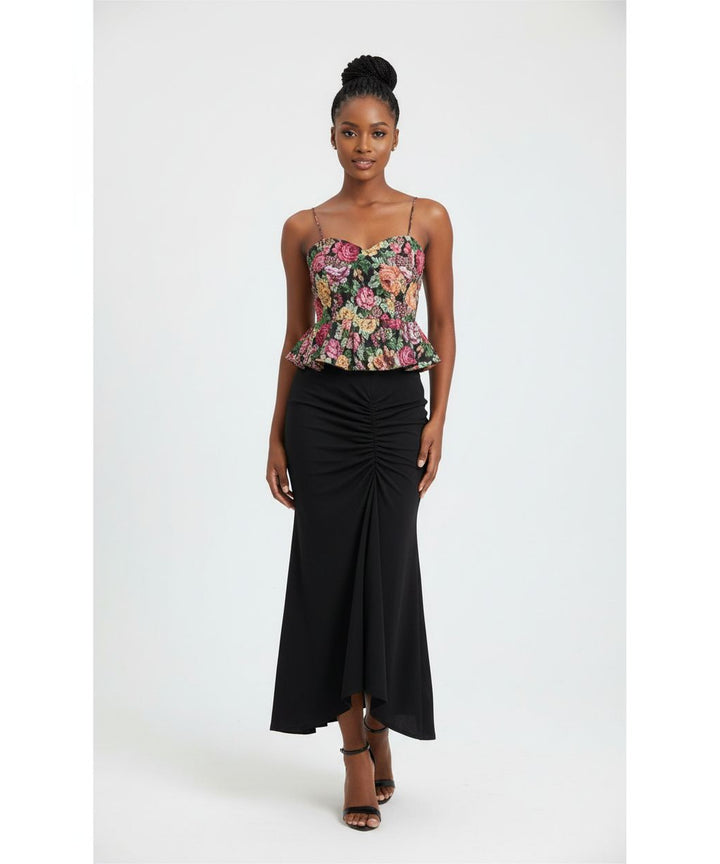 Mesh Draped Slit Skirt and Corset