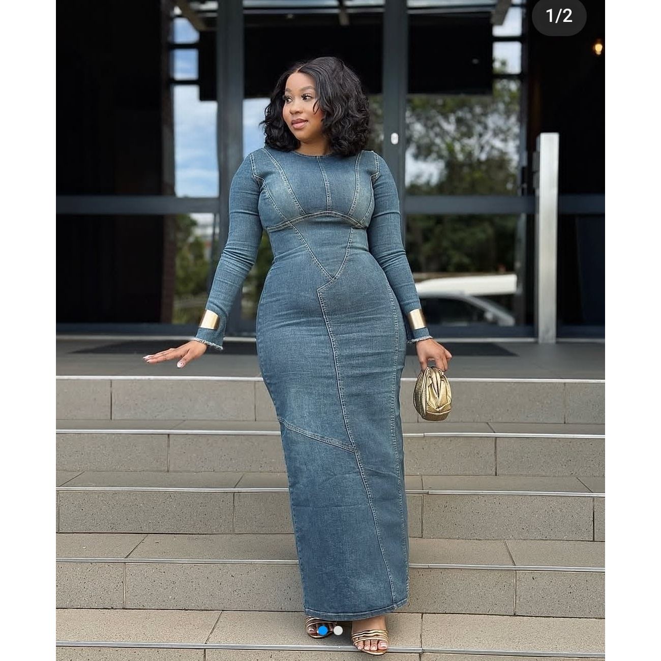 Denim Long Sleeve  Bodycon Dress