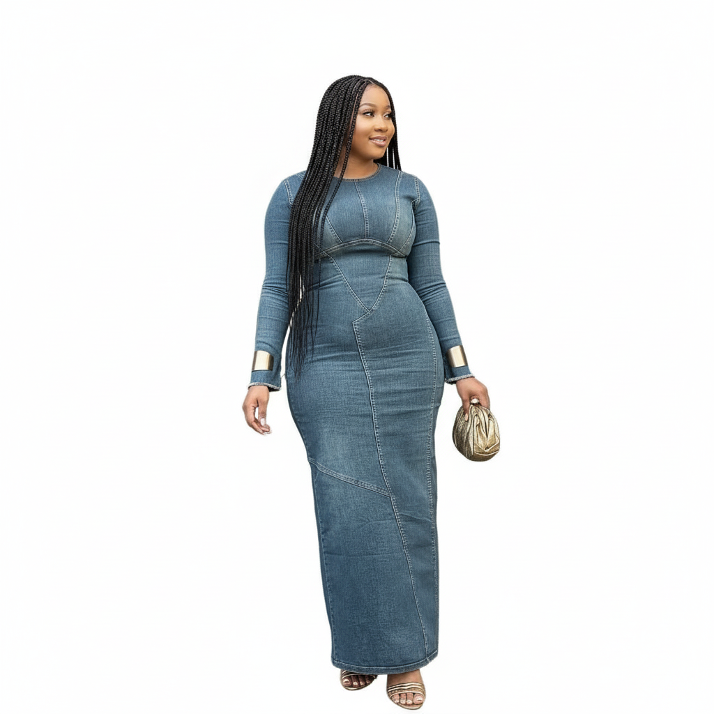 princess polly baby blue dress Wholesaler Online Long Denim Dress 2025 Bodycon Denim Long Dress Blue Jeans  Long Dress