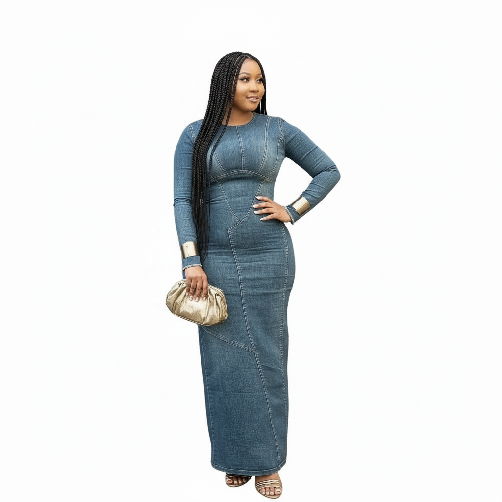 Denim Long Sleeve  Bodycon Dress