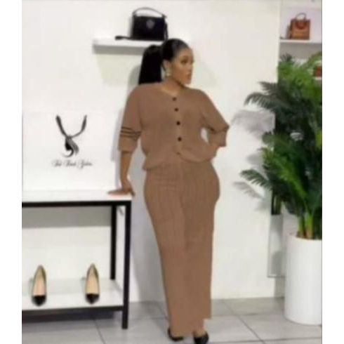 3/4 Sleeve Front Button Top and Trousers Two-Piece Set