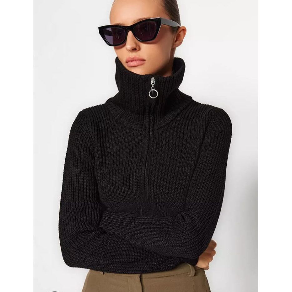 Thermal Blouses Polo Neck Knitted 1/2 Zip Sweatshirt