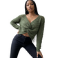Pointelle Knit Twist Front Crop Sweater