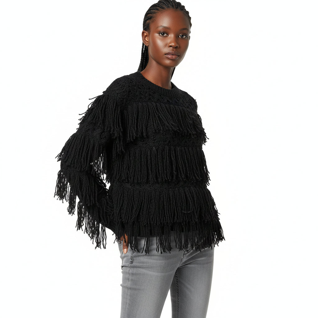 Loose Fit Long Sleeve Crew Neck Thick Knit Sweater